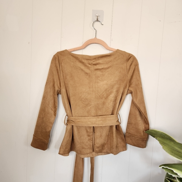Banana Republic Tan Vegan Suede Belted Long Sleeve Swing Top Stretchy Casual XS - Picture 3 of 10